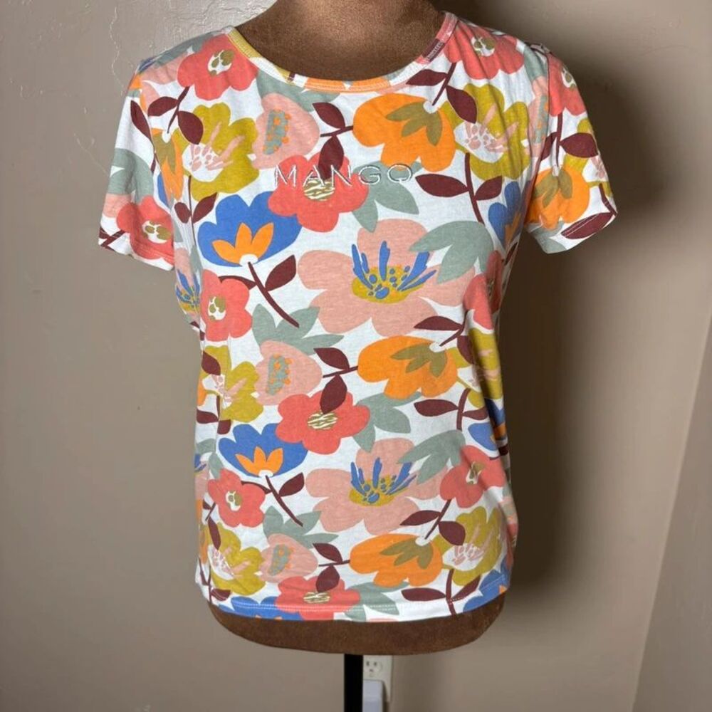 Mango floral t shirt 100% cotton embroidered medium